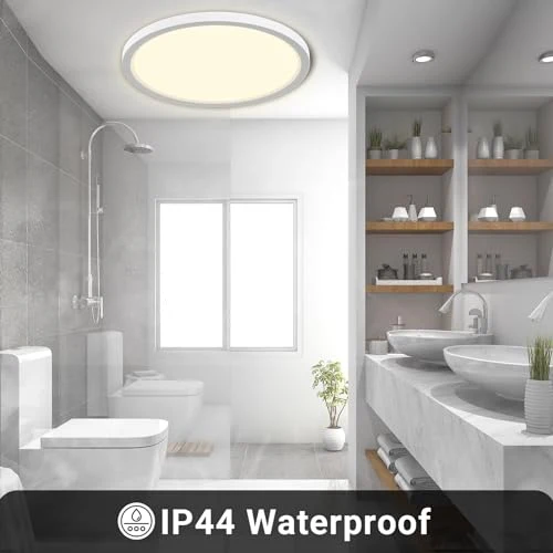 LQWELL LED Deckenleuchte IP44 Badlampe Rund Flach 18W 4000K 1980lm 22cm