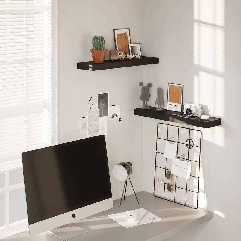 BAMEOS Schwebregale, Wandregale, Dekorative Wandmontierte Regale, Set von 2 mit, 60cm Wanddeko für Bad, Küche, Wohnzimmer und Schlafzimmer (Schwarz)