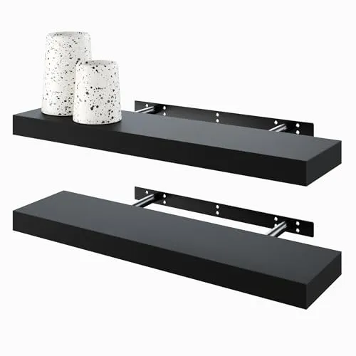 BAMEOS Schwebregale, Wandregale, Dekorative Wandmontierte Regale, Set von 2 mit, 60cm Wanddeko für Bad, Küche, Wohnzimmer und Schlafzimmer (Schwarz)
