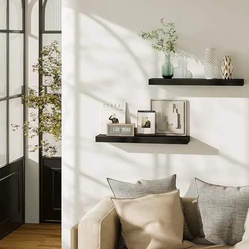 BAMEOS Schwebregale, Wandregale, Dekorative Wandmontierte Regale, Set von 2 mit, 60cm Wanddeko für Bad, Küche, Wohnzimmer und Schlafzimmer (Schwarz)