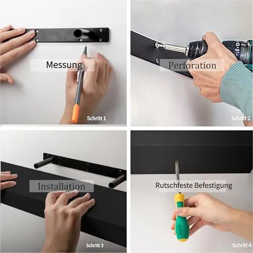 BAMEOS Schwebregale, Wandregale, Dekorative Wandmontierte Regale, Set von 2 mit, 60cm Wanddeko für Bad, Küche, Wohnzimmer und Schlafzimmer (Schwarz)