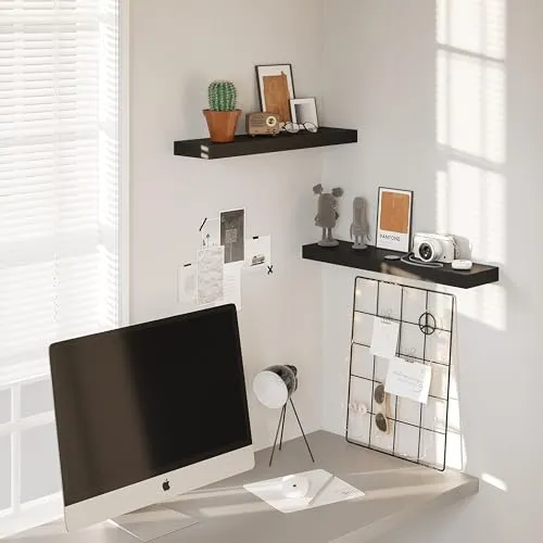 BAMEOS Schwebregale, Wandregale, Dekorative Wandmontierte Regale, Set von 2 mit, 60cm Wanddeko für Bad, Küche, Wohnzimmer und Schlafzimmer (Schwarz)