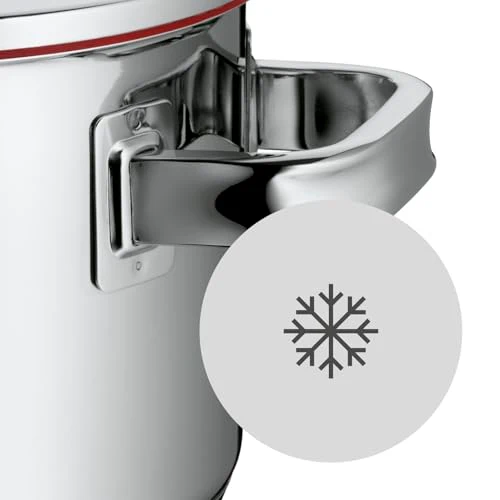 WMF Function 4 Gemüse- Suppentopf Induktion 24cm, Glasdeckel, Kochtopf groß 8,8l, Cromargan Edelstahl poliert, 4 Abgießfunktionen, Innenskalierung, Nudeltopf rot