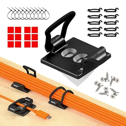 [Hergestellt im UK] 10-Stück verstellbare Selbstklebende Elastische Kabelhalter, Kabelmanagement Organizer für Büro, Zuhause, unter Schreibtisch, hinter TV, HDMI, Laptop/PC/Handy Ladekabel (Schwartz)