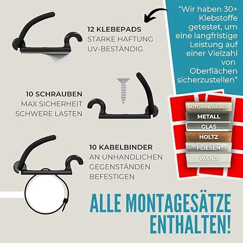 [Hergestellt im UK] 10-Stück verstellbare Selbstklebende Elastische Kabelhalter, Kabelmanagement Organizer für Büro, Zuhause, unter Schreibtisch, hinter TV, HDMI, Laptop/PC/Handy Ladekabel (Schwartz)