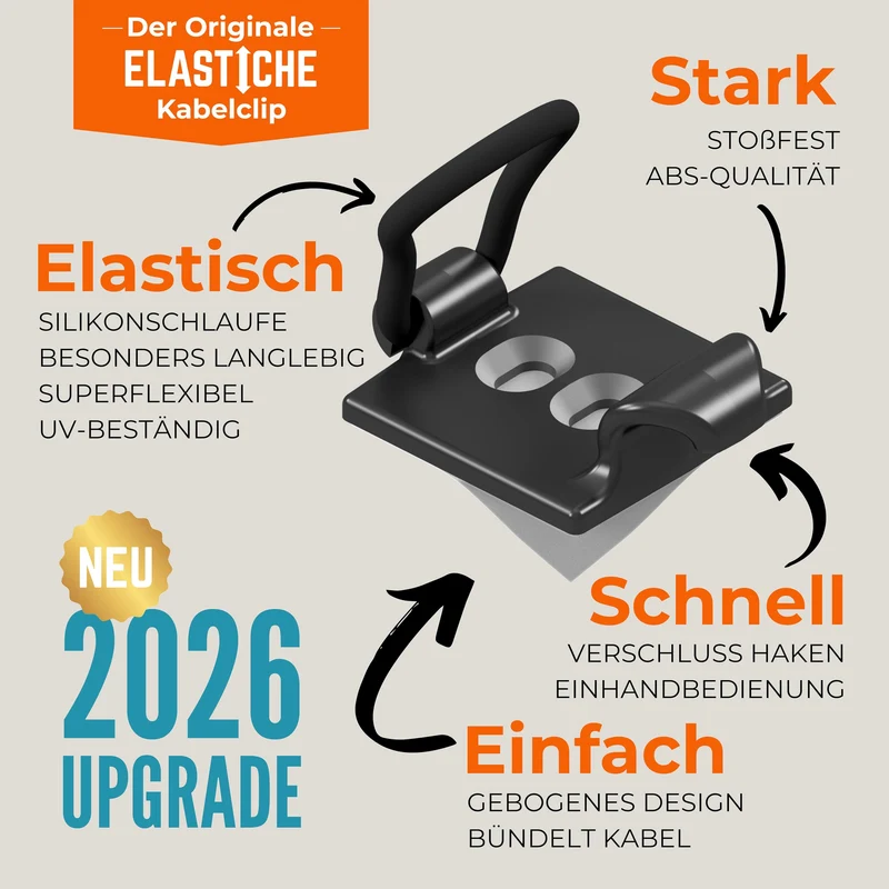 [Hergestellt im UK] 10-Stück verstellbare Selbstklebende Elastische Kabelhalter, Kabelmanagement Organizer für Büro, Zuhause, unter Schreibtisch, hinter TV, HDMI, Laptop/PC/Handy Ladekabel (Schwartz)