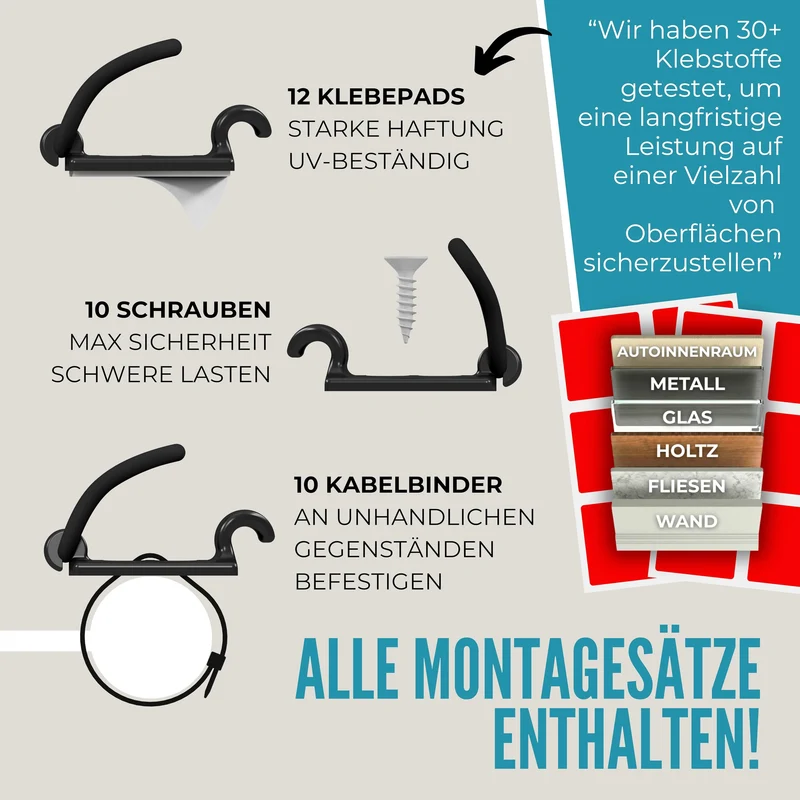 [Hergestellt im UK] 10-Stück verstellbare Selbstklebende Elastische Kabelhalter, Kabelmanagement Organizer für Büro, Zuhause, unter Schreibtisch, hinter TV, HDMI, Laptop/PC/Handy Ladekabel (Schwartz)