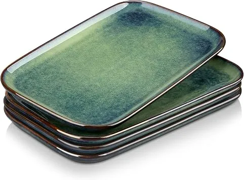 vancasso Servierplatten, STERN Teller Set 4 Personen, Steingut Geschirr Servierteller ist Spülmaschinen- und Mikrowellenfest, Speiseteller, Kuchenteller, Dessertteller, Frühstücksteller, Grün