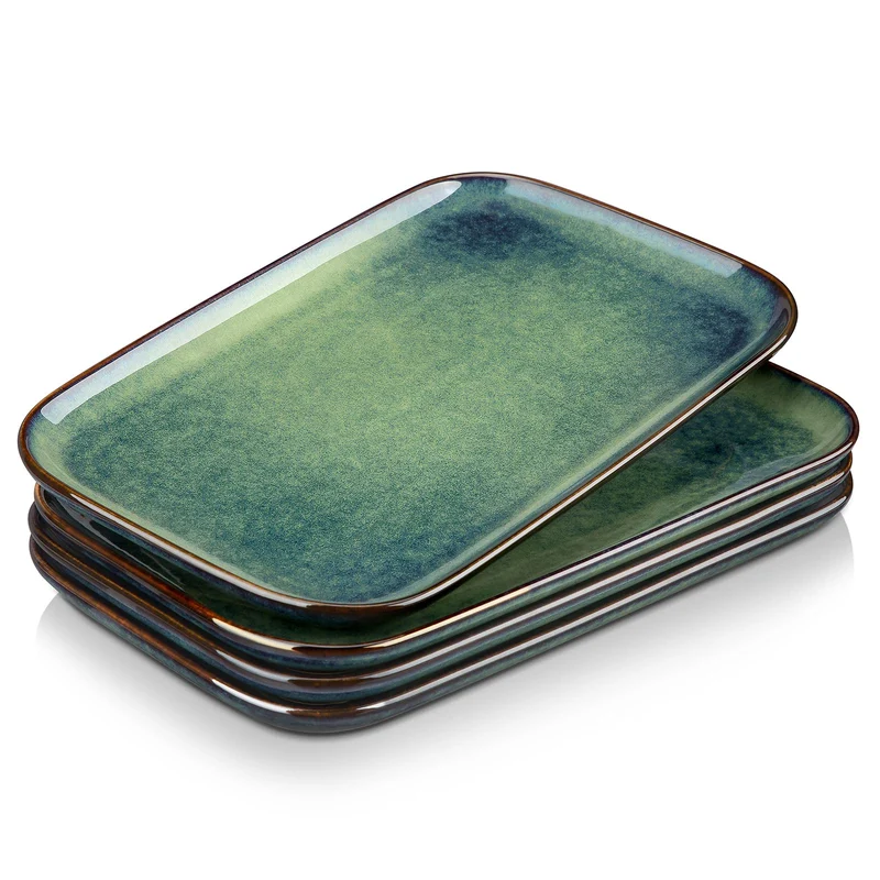 vancasso Servierplatten, STERN Teller Set 4 Personen, Steingut Geschirr Servierteller ist Spülmaschinen- und Mikrowellenfest, Speiseteller, Kuchenteller, Dessertteller, Frühstücksteller, Grün