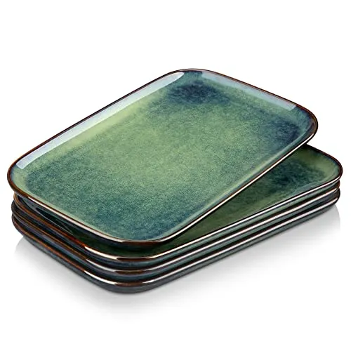 vancasso Servierplatten, STERN Teller Set 4 Personen, Steingut Geschirr Servierteller ist Spülmaschinen- und Mikrowellenfest, Speiseteller, Kuchenteller, Dessertteller, Frühstücksteller, Grün