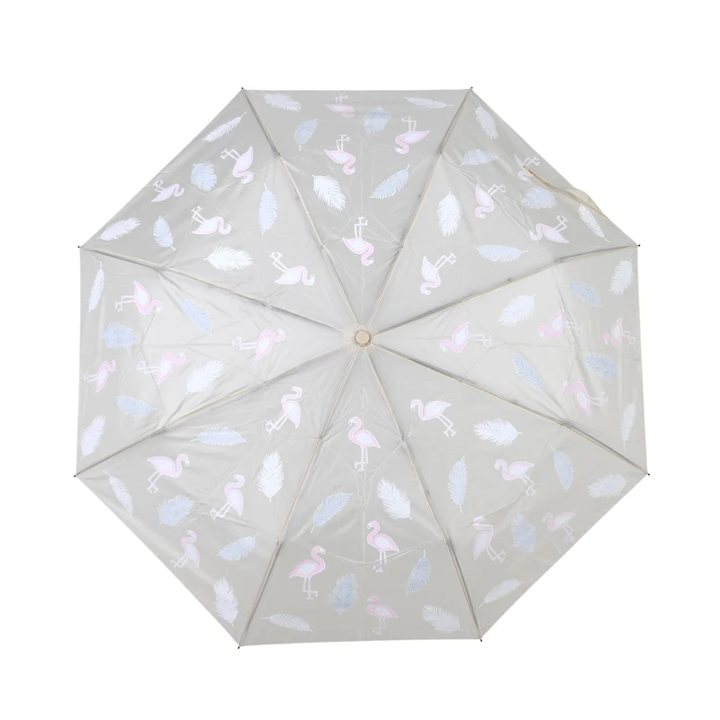 Farbwechsel-Regenschirm mit Flamingo-Motiv, Durchmesser 103 cm, Länge 32 cm, Beige