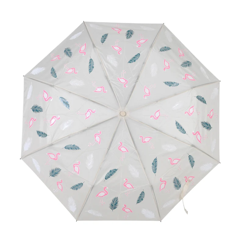 Farbwechsel-Regenschirm mit Flamingo-Motiv, Durchmesser 103 cm, Länge 32 cm, Beige