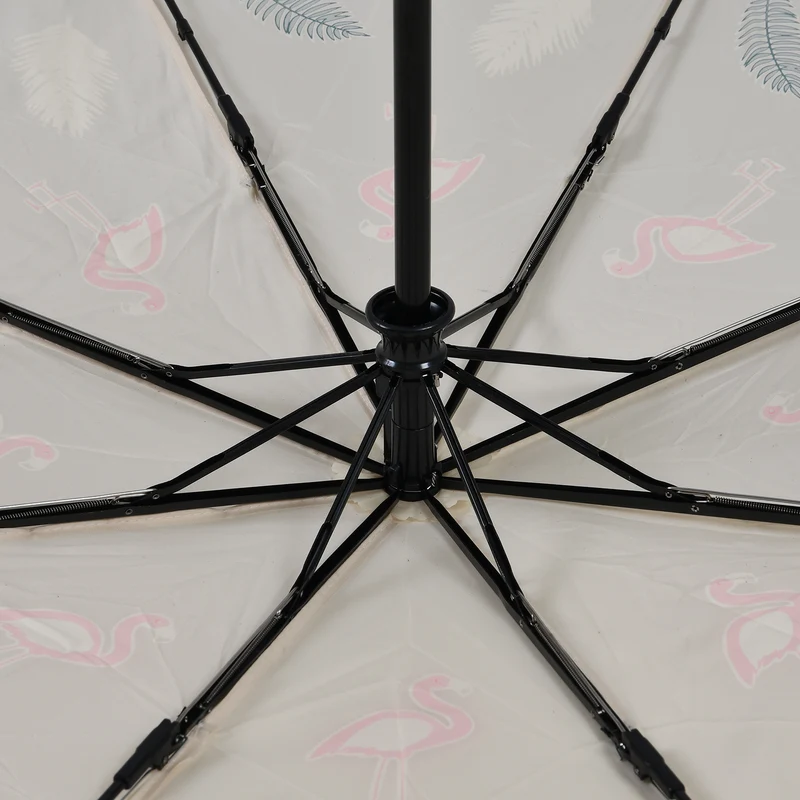 Farbwechsel-Regenschirm mit Flamingo-Motiv, Durchmesser 103 cm, Länge 32 cm, Beige