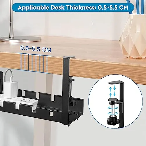 GUOOUG Kabelkanal Schreibtisch Schwarz Ohne Bohren, Einziehbar 28,5-55CM Kabelmanagement Schreibtisch, Verstellbarer Metall Kabelhalter Kabelwanne Kabel Organizer Tisch, Kabelkorb