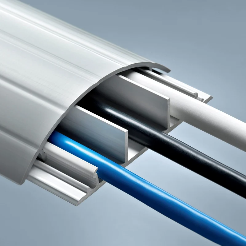 Habengut CC10020 Fußboden-Kabelführung aus PVC Grau, halbrunde Kabelbrücke für bis zu 3,Kabel / Breite Breite 7,5 cm, Länge 1 m