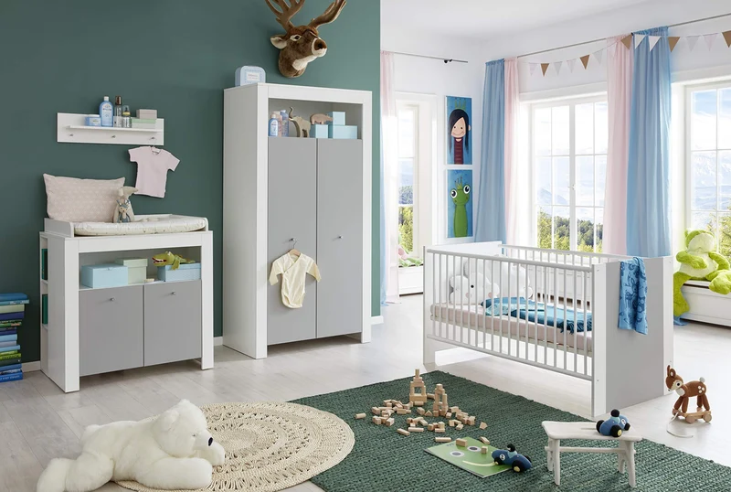 trendteam smart living - Pia - Kommode - Hellgrau/Weiß - Wickeltisch inkl. Wickelaufsatz - (BxHxT) 96 x 103 x 69 cm - mit 1 offenen und 2 geschlossenen Fächern - Verstellbarer Einlegeboden
