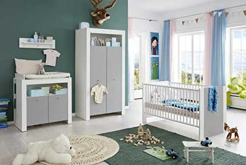 trendteam smart living - Pia - Kommode - Hellgrau/Weiß - Wickeltisch inkl. Wickelaufsatz - (BxHxT) 96 x 103 x 69 cm - mit 1 offenen und 2 geschlossenen Fächern - Verstellbarer Einlegeboden