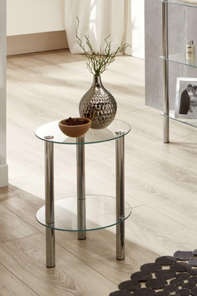 HAKU Beistelltisch rund Chrom, Metall Sicherheitsglas Sofatisch mit Glasplatte - Maße: H 47 cm x Ø 35 cm, Style: Modern
