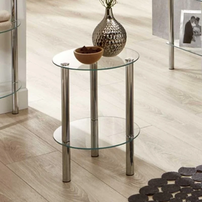HAKU Beistelltisch rund Chrom, Metall Sicherheitsglas Sofatisch mit Glasplatte - Maße: H 47 cm x Ø 35 cm, Style: Modern