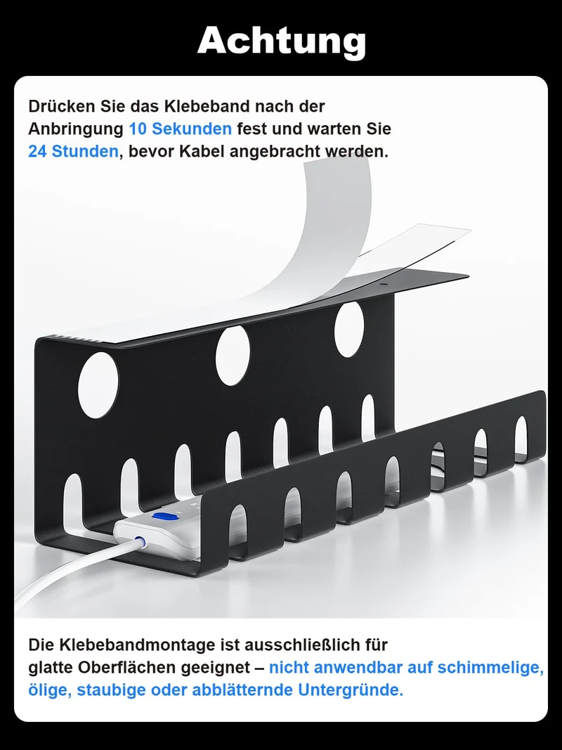 Delamu Kabelkanal Schreibtisch für Kabel Management, 2er Set Metall Kabel Organizer Schreibtisch, Tisch Kabelführung Selbstklebend & Verschraubbar - Inkl. Zubehör, Cable Organizer
