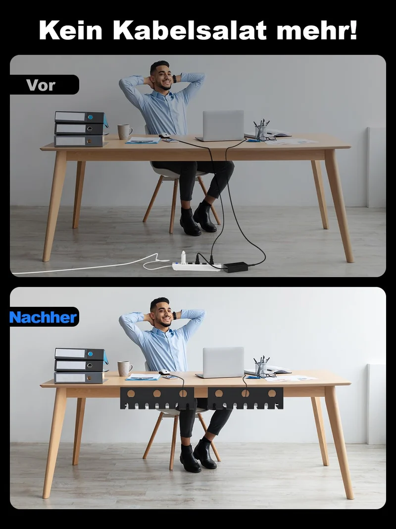 Delamu Kabelkanal Schreibtisch für Kabel Management, 2er Set Metall Kabel Organizer Schreibtisch, Tisch Kabelführung Selbstklebend & Verschraubbar - Inkl. Zubehör, Cable Organizer