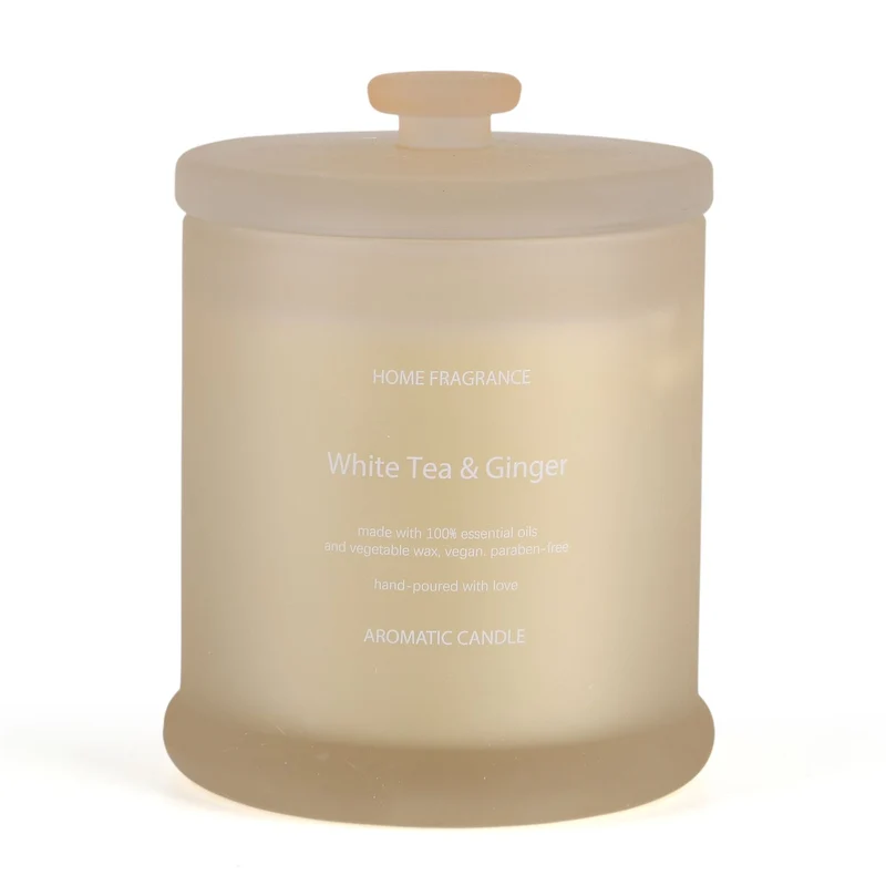 LIVMORE Home Fragrance Kollektion - Duftkerze im Farbglas, Weißer Tee-Ingwer, 370g Sojawachs, 55 Std., 10,2x10,2x13cm