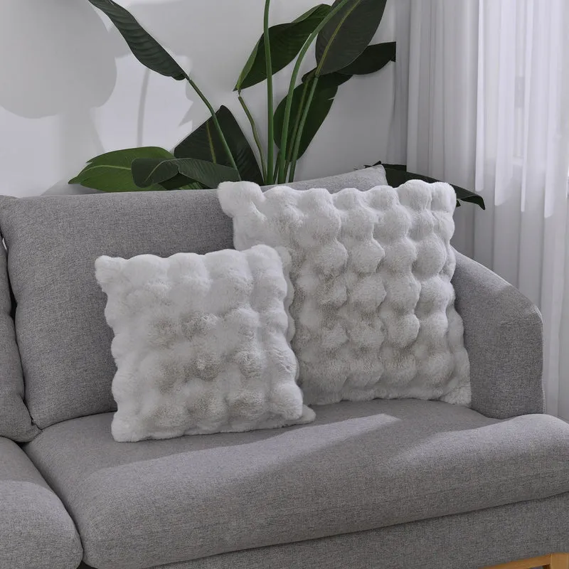 Superweicher Mikroplusch 2er Set Sofa-Kissenbezüge mit Wellenmuster, 45 x 45 und 60 x 60 cm, dunkelgrau