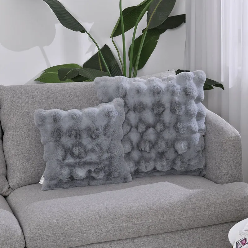 Superweicher Mikroplusch 2er Set Sofa-Kissenbezüge mit Wellenmuster, 45 x 45 und 60 x 60 cm, dunkelgrau