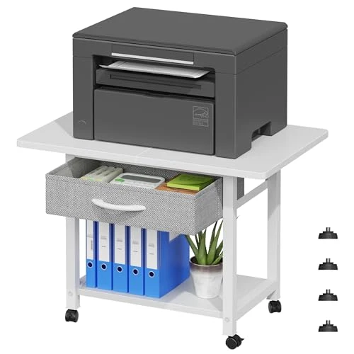 Druckertisch mit Rollen 56x38cm - Mobiler Druckerständer mit Schublade