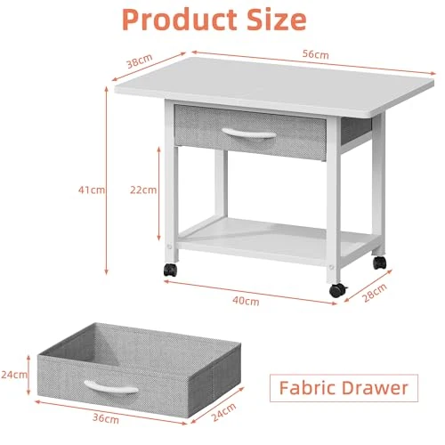 Druckertisch mit Rollen 56x38cm - Mobiler Druckerständer mit Schublade