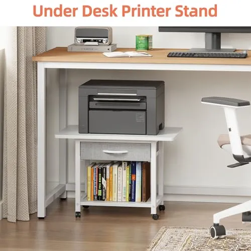 Druckertisch mit Rollen 56x38cm - Mobiler Druckerständer mit Schublade