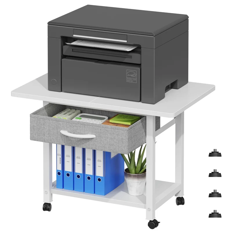 Druckertisch mit Rollen 56x38cm - Mobiler Druckerständer mit Schublade