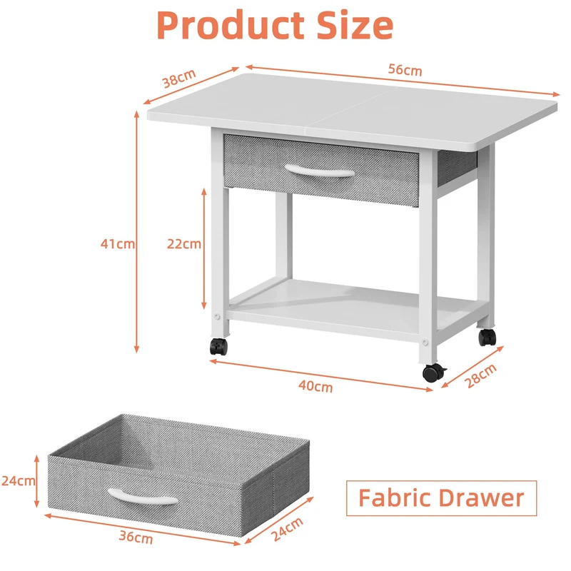 Druckertisch mit Rollen 56x38cm - Mobiler Druckerständer mit Schublade