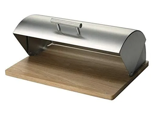 Zeller 20475 Brotkasten, Edelstahl/Gummibaum, ca. 39,5x28x16 cm, Brotkasten mit Schiebedeckel, Brotbehälter,