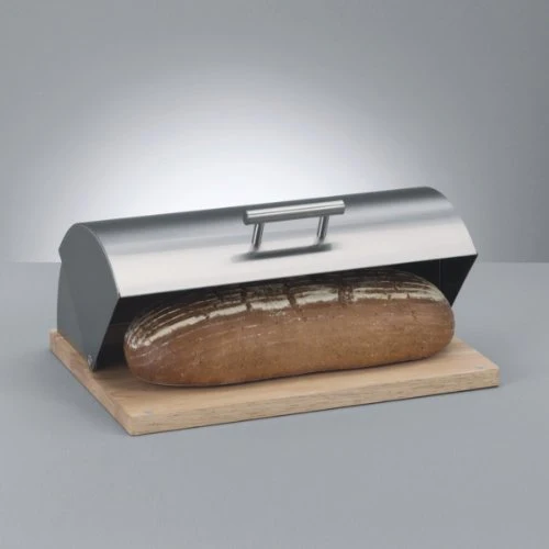 Zeller 20475 Brotkasten, Edelstahl/Gummibaum, ca. 39,5x28x16 cm, Brotkasten mit Schiebedeckel, Brotbehälter,