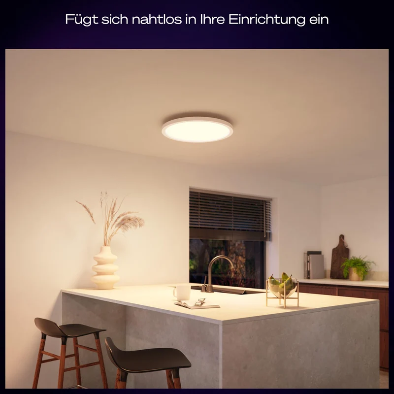 Philips Hue Devote Smart LED-Panel-Licht, weißes und farbiges Ambiente, rund 30 cm, 16,6 W, 2000 Lumen, weißer Rahmen für Innenbeleuchtung, Decke, Wohnzimmer, Küche, Flur