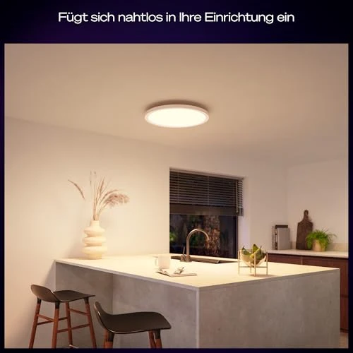 Philips Hue Devote Smart LED-Panel-Licht, weißes und farbiges Ambiente, rund 30 cm, 16,6 W, 2000 Lumen, weißer Rahmen für Innenbeleuchtung, Decke, Wohnzimmer, Küche, Flur