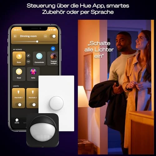 Philips Hue Devote Smart LED-Panel-Licht, weißes und farbiges Ambiente, rund 30 cm, 16,6 W, 2000 Lumen, weißer Rahmen für Innenbeleuchtung, Decke, Wohnzimmer, Küche, Flur