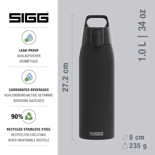 Sigg - Edelstahl Trinkflasche - Shield ONE - Einwandig & Federleicht - Für kohlensäurehaltige Getränke geeignet - Auslaufsicher - BPA-frei - Outdoor & Fitness - 750 ml / 1 L / 1,5 L