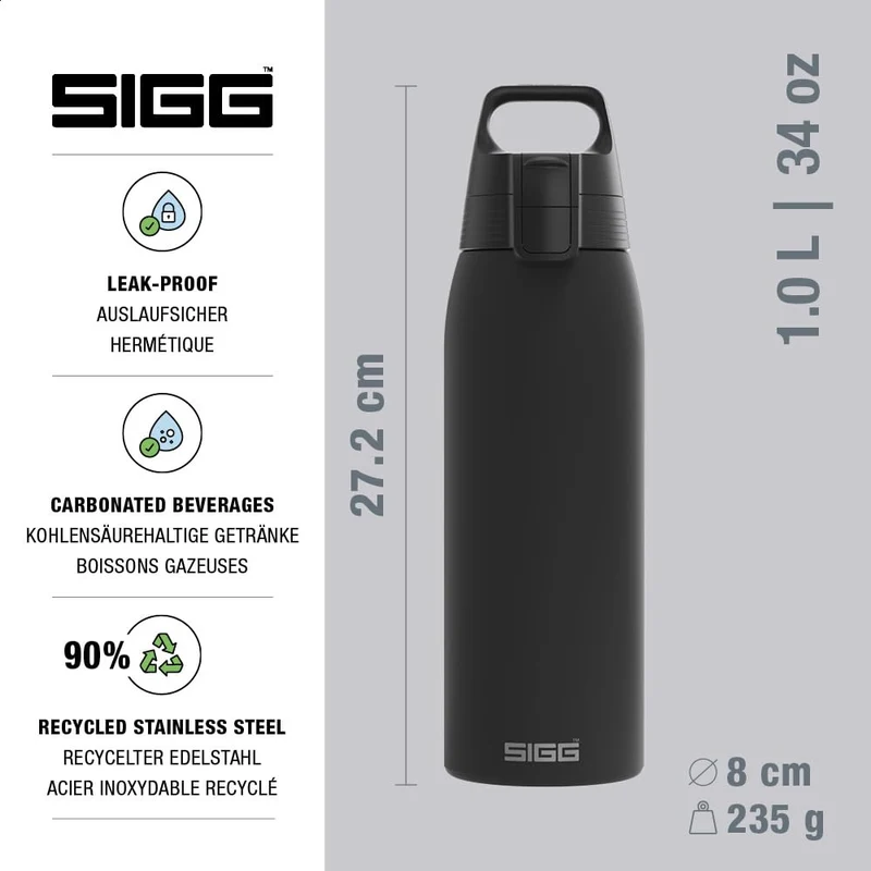 Sigg - Edelstahl Trinkflasche - Shield ONE - Einwandig & Federleicht - Für kohlensäurehaltige Getränke geeignet - Auslaufsicher - BPA-frei - Outdoor & Fitness - 750 ml / 1 L / 1,5 L
