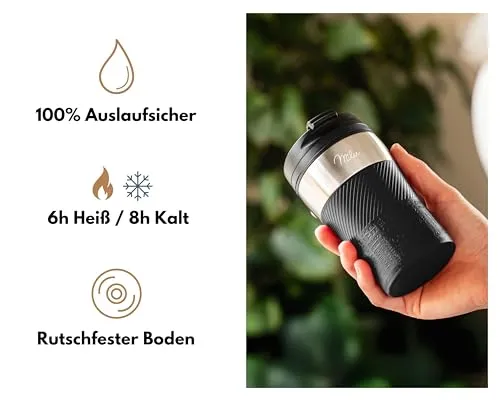 Milu Thermobecher Kaffee to go - 210ml - 100% Auslaufsicher – Isolierbecher, Kaffeebecher, Trinkbecher aus Edelstahl - Autobecher doppelwand Isolierung - Travel Mug (Schwarz)