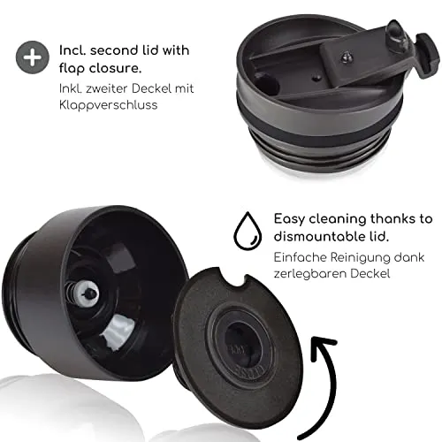Milu Thermobecher Kaffee to go - 210ml - 100% Auslaufsicher – Isolierbecher, Kaffeebecher, Trinkbecher aus Edelstahl - Autobecher doppelwand Isolierung - Travel Mug (Schwarz)