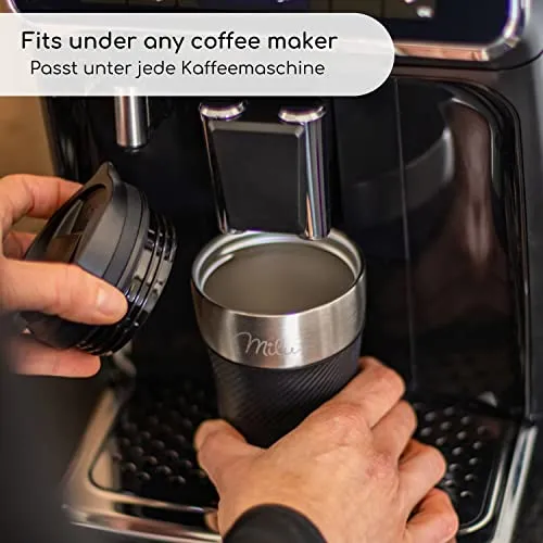 Milu Thermobecher Kaffee to go - 210ml - 100% Auslaufsicher – Isolierbecher, Kaffeebecher, Trinkbecher aus Edelstahl - Autobecher doppelwand Isolierung - Travel Mug (Schwarz)