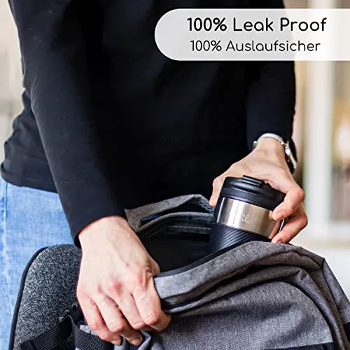 Milu Thermobecher Kaffee to go - 210ml - 100% Auslaufsicher – Isolierbecher, Kaffeebecher, Trinkbecher aus Edelstahl - Autobecher doppelwand Isolierung - Travel Mug (Schwarz)
