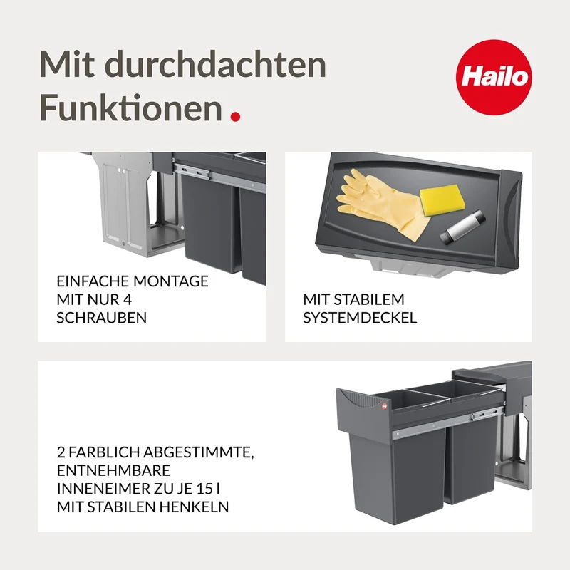 Hailo AS Tandem 15/15 dunkelgrau - 3666101 Einbau Abfallsammler