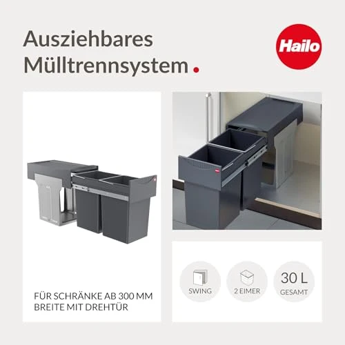 Hailo AS Tandem 15/15 dunkelgrau - 3666101 Einbau Abfallsammler