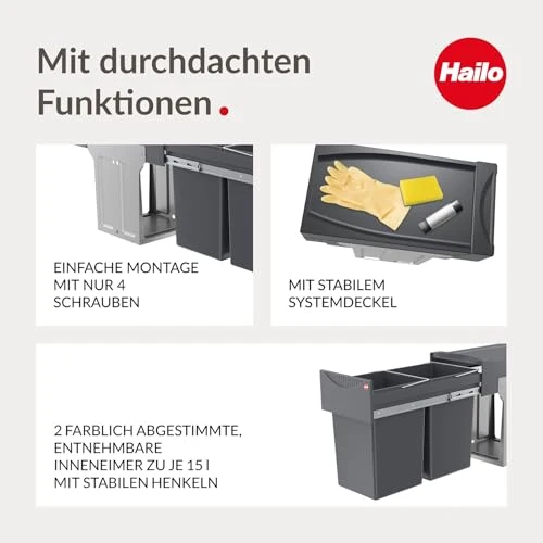 Hailo AS Tandem 15/15 dunkelgrau - 3666101 Einbau Abfallsammler