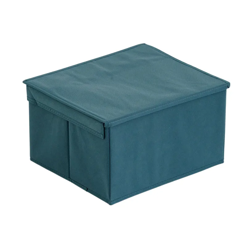 LIVMORE Aufbewahrungsbox aus Vliesstoff und Karton mit Deckel, 35x30x20cm, Blau