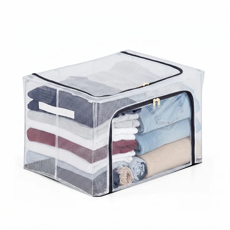 LIVMORE Kleiderschrank-Aufbewahrungsbox, PVC-Netzgewebe, Stahldraht, 50x40x33cm, Durchsichtig