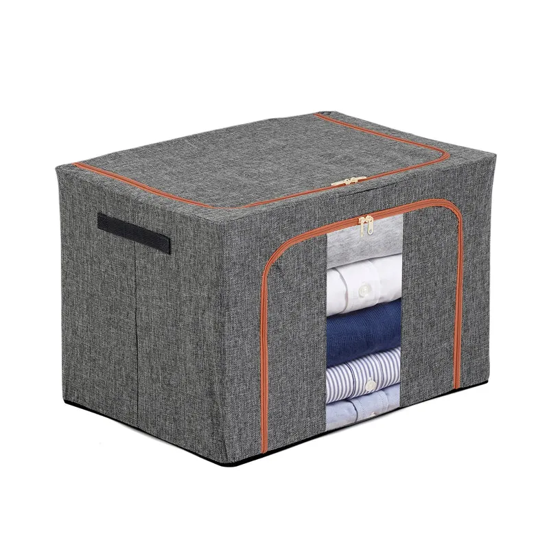 LIVMORE Kleiderschrank-Aufbewahrungsbox aus Leinen-Baumwoll-Mix, faltbar, 60x42x40cm, Grau